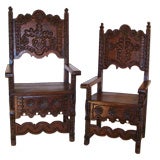 Antique Spanish Colonial Husband & Wife Chairs