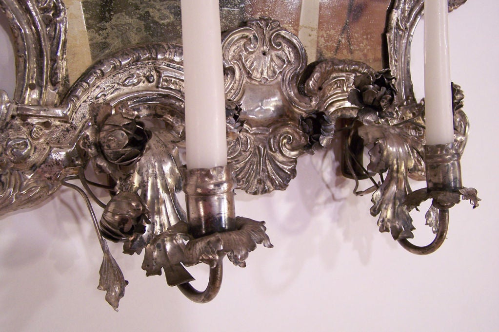 18thC Italian Silver Mirror Candle Sconce
