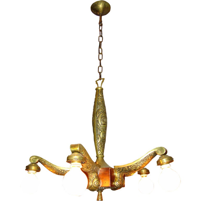 Mid-20th Century Art Deco Bonze Chandelier For Sale