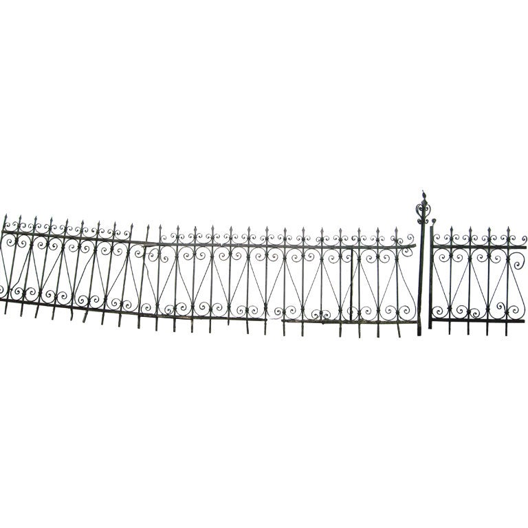Wrought Iron Fence with Matching Door For Sale