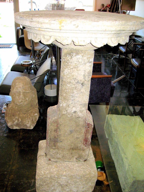 Adriatic sea coast, antique stone garden table, with the pedestal holder for the easy installation, indoors or out.