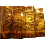 Antique Chinese Export Black And Gilt Lacquer Eight Panel Screen