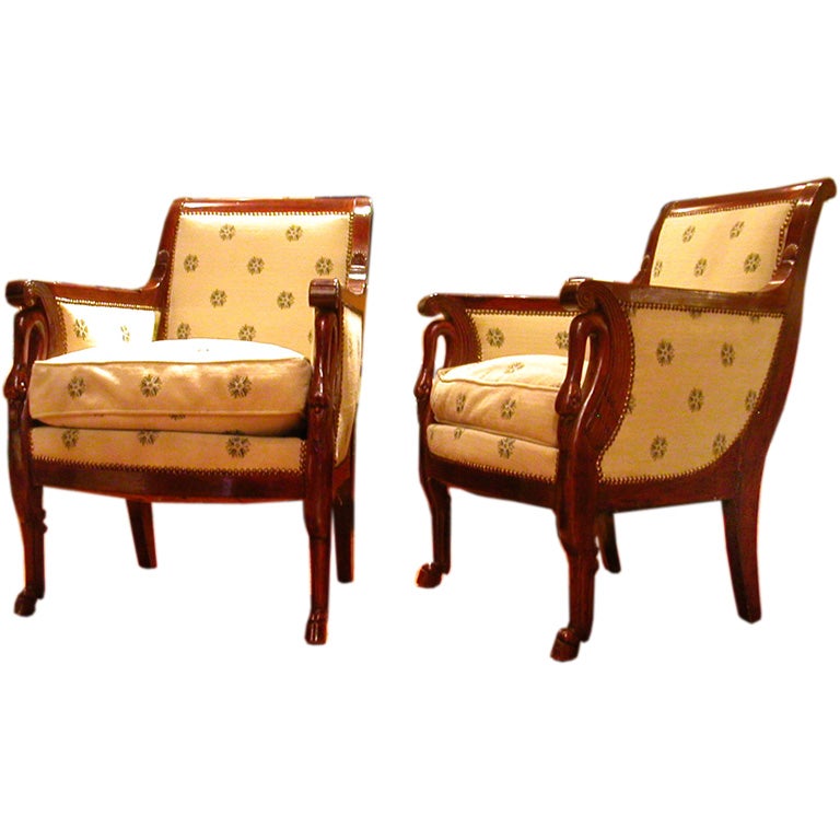Pair Of  Empire Stained Fruitwood Bergere For Sale