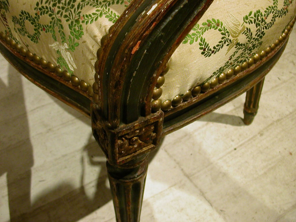 18th Century and Earlier Pair Of French Louis XVI Painted And Gilt Fauteuils For Sale
