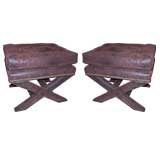 Pair of Nail Headed Upholstered X-Form Benches