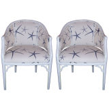 Pair Painted Faux Bamboo Chairs Starfish Upholstery