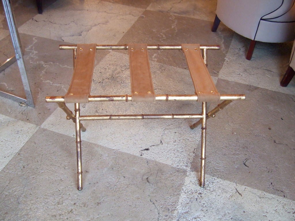Faux Bamboo Folding  Luggage Rack with Gold Leaf Finish. Can be used for suitcase or as a tray top stand.