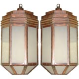 Pair of large Deco style copper lanterns