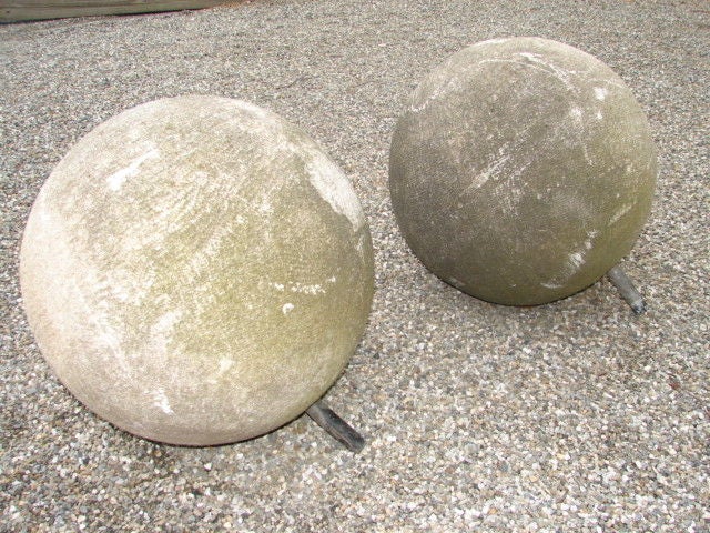 American Pair of massive carved stone balls