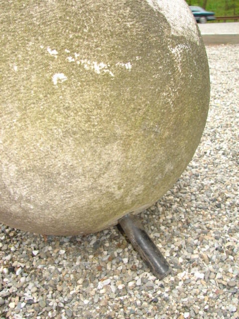 Pair of massive carved stone balls In Excellent Condition In Pound Ridge, NY