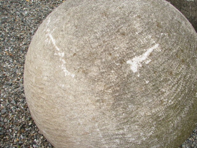 20th Century Pair of massive carved stone balls
