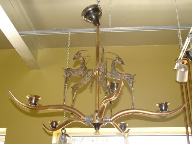 Tyrolean chandelier with Alpine Ibex or gazelle figures In Excellent Condition In Pound Ridge, NY