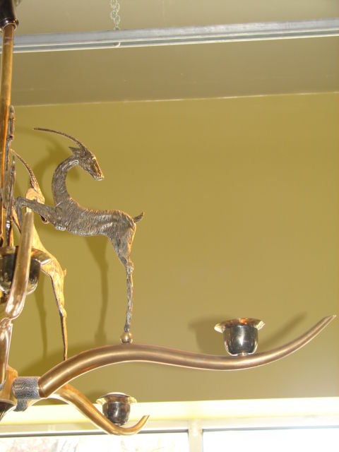 Bronze Tyrolean chandelier with Alpine Ibex or gazelle figures