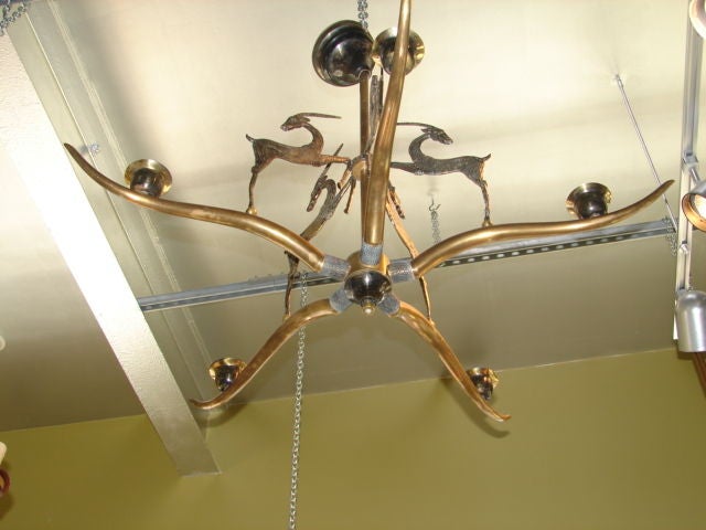 Mid-20th Century Tyrolean chandelier with Alpine Ibex or gazelle figures