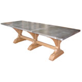 Zinc top trestle base dining table