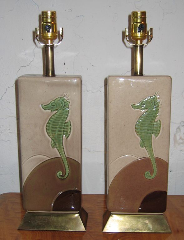 Pair of Ceramic Lamps with Seahorse Motif