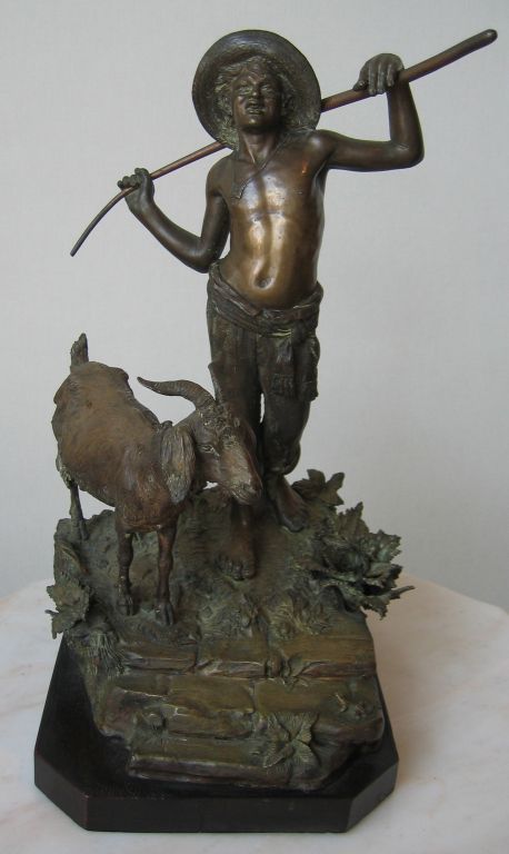 Bronze of Boy & Goat by Campajola