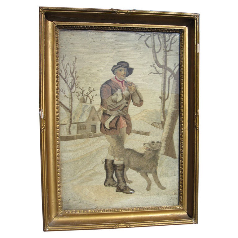 Stumpwork of Man and Dog For Sale