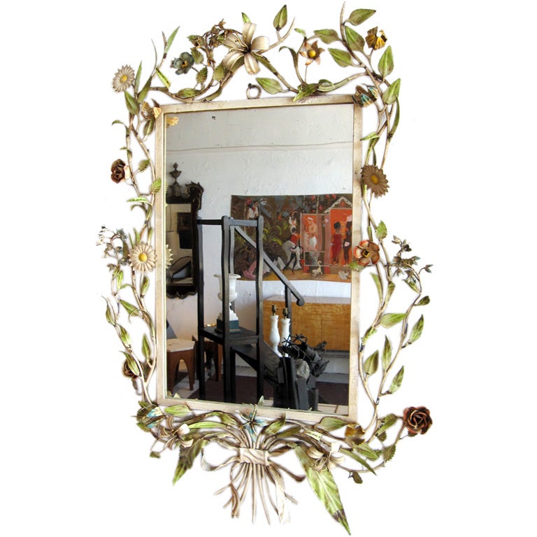 Floral Tole Mirror For Sale