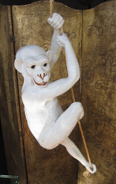 French Hanging Ceramic Monkey Sculpture