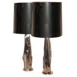 Sculpural pair of Laurel chrome on brass table lamps