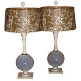 Pair of elongated Venetian, bubble glass and marble table lamps