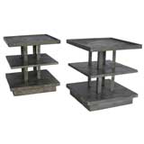 Used Pair of industrial shelving units/ side tables on wheels