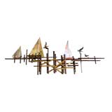 Vintage Signed Jere sculpture of sailing boats and a dock