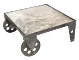 Metallic patina, cowhide top, industrial coffee table / ottoman