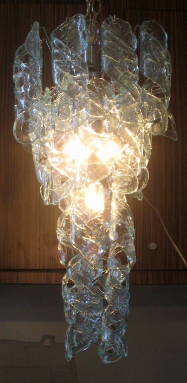 Spun spirals, aqua color Venetian chandelier by Mazzega