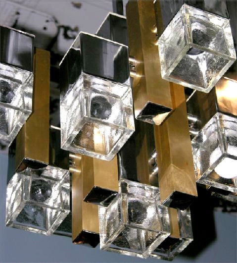 Italian Gaetano Sciolari 60's 10 lights chrome and brass chandelier