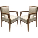 A Pair of Jacques Quinet Cherry Upholstered Armchairs