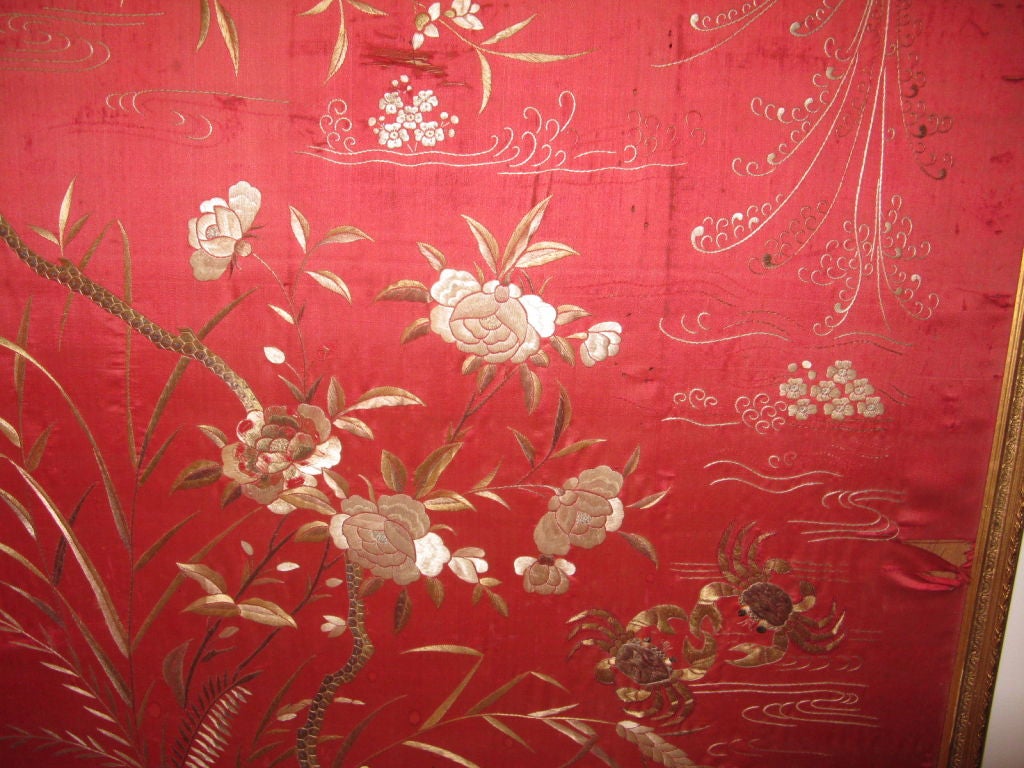 Pair of Antique Chinese Red Silk Wall Panels at 1stDibs