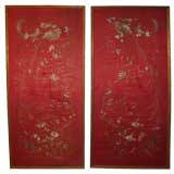 Pair of Antique Chinese  Red Silk  Wall Panels