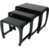Retro Set of Asian Style Black Lacquer Nesting Tables