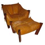Brazilian Leather Chair with Ottoman by Percival Lafer