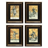 Set of Four Gold Leaf Commedia del'Arte Prints, Italy