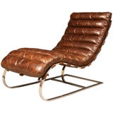 Distressed Italian Leather Chaise Longue