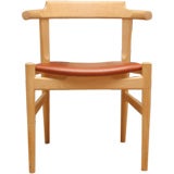 Curved Back Wood Armchair with Leather Seat
