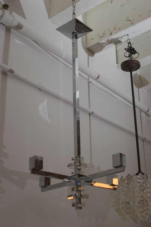Chrome Chandelier with Glass Cube Details