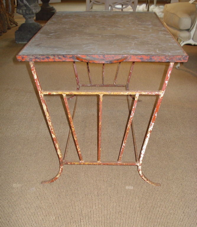 French Slate Top Painted Iron Table
