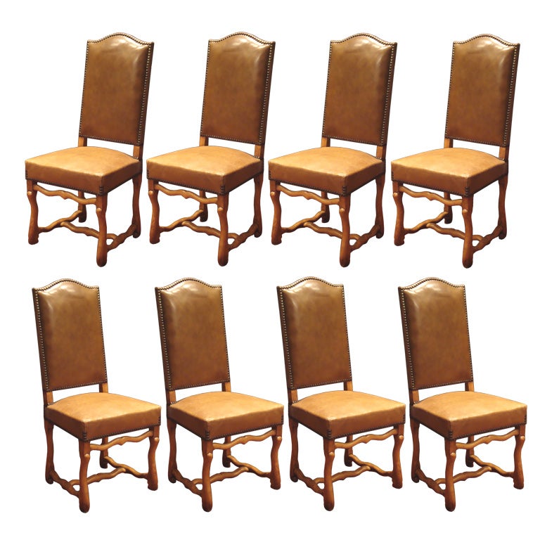 Set of 8 Louis IV Style Leather Dining Chairs For Sale