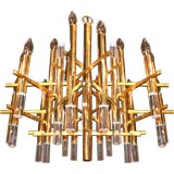 Italian Brass and Lucite Chandelier by Sciolari