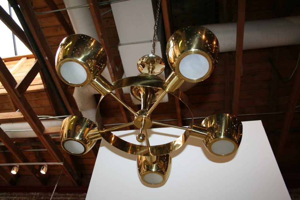 American Lightolier 60's Brass radial Chandelier designed by Gerald Thurs