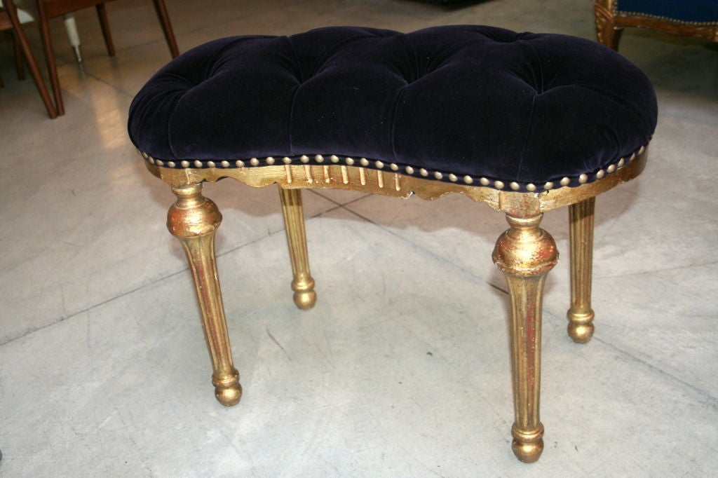 19th c. Italian bench, original gold leaf, upholstered with deep purple velvet