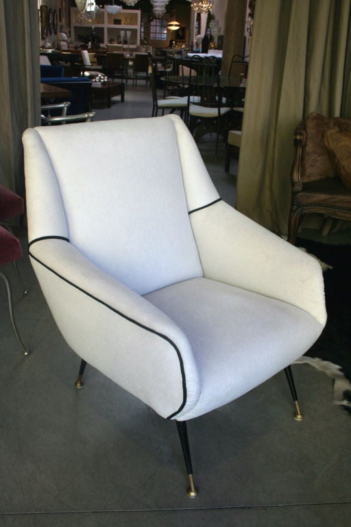 Pair of 50's Italian club chairs in the style of Marco Zanuso, upholstered with ultra suede