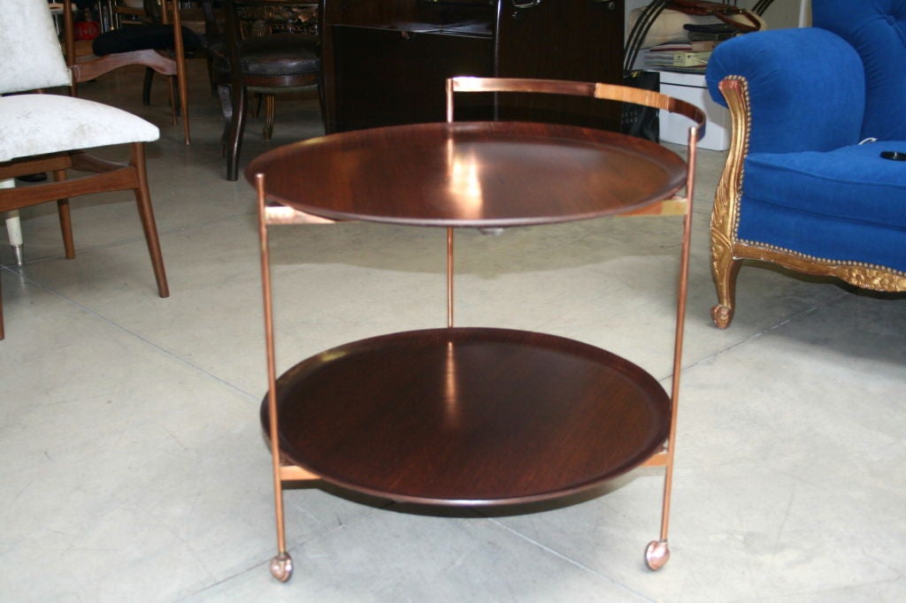 50's Italian Copper and Mahogany Bar Cart