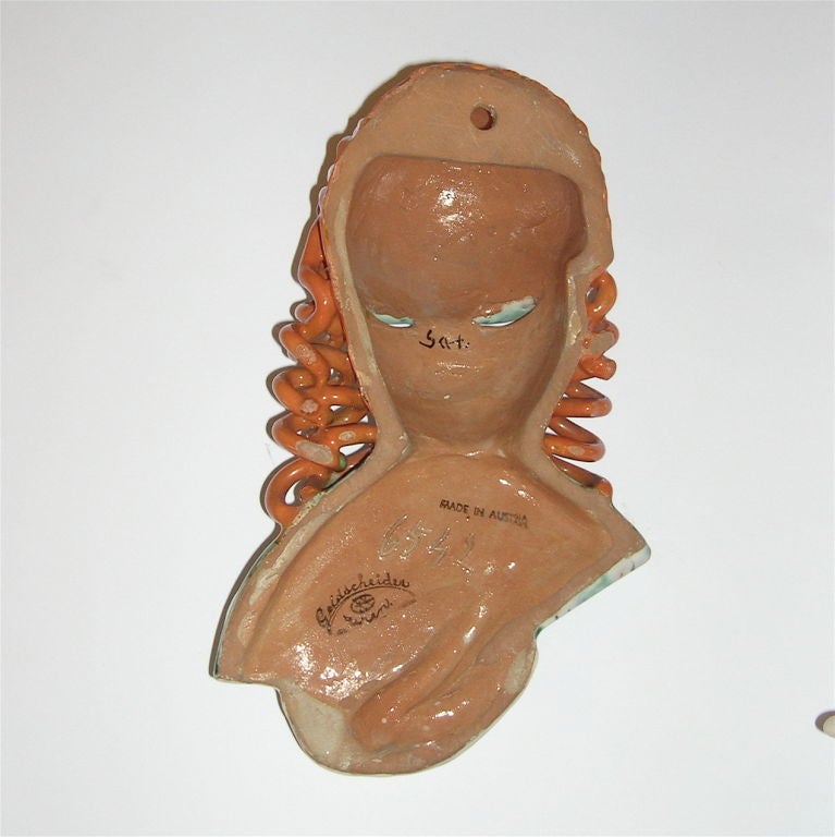 Austrian Goldscheider Terra-cotta White Cookie Glazed Wall Masks In Excellent Condition In Los Angeles, CA