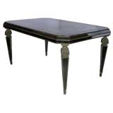 Eglomise Gray Mirror and Distressed Carved Wood Dining Table
