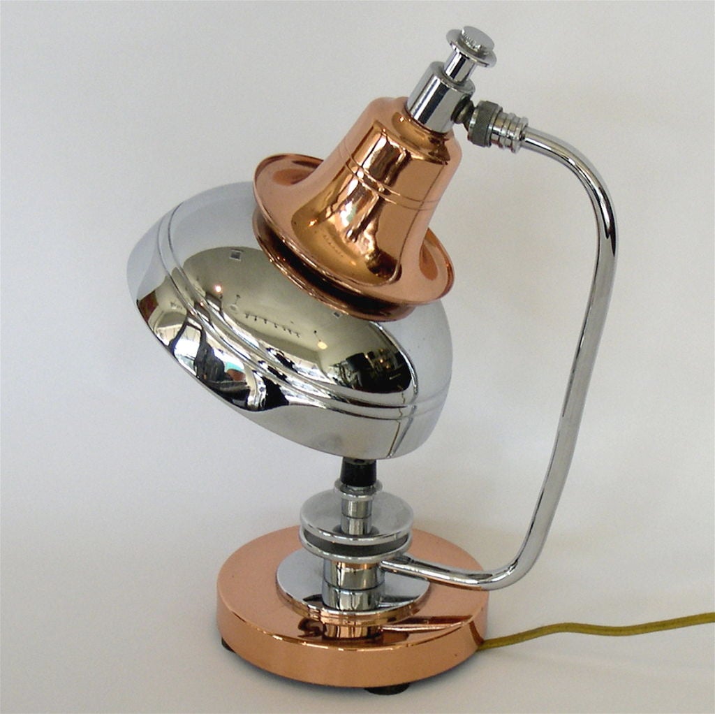 Copper Art Deco Streamline Pivoting Table Lamp by Markel